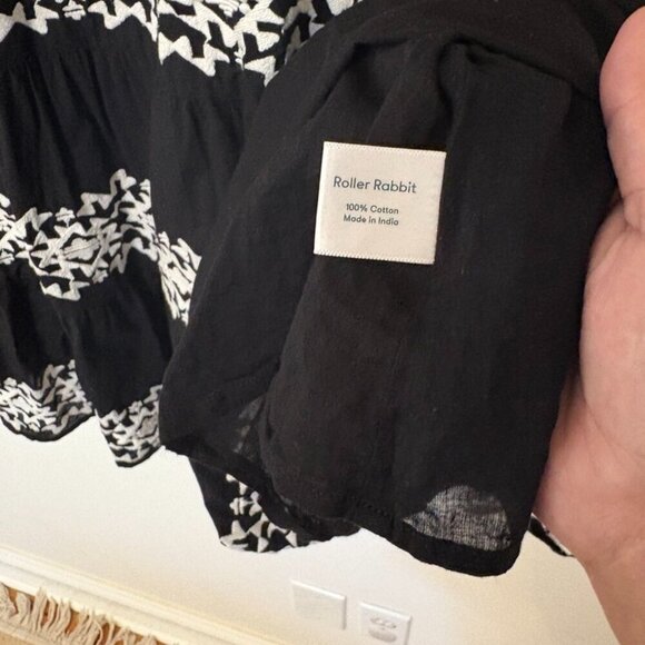 Roller Rabbit Black Embroidered Pamela 100% Cotton Tiered Mini Dress Size Small - Picture 7 of 13